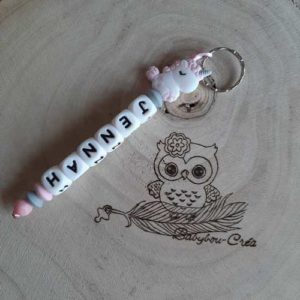 Babybou.crea-accessoires personnalisée-bebe-famille-attache tetine-anneau dentition-porte cles-artisanale-fait main-porte cles silicone prénom licorne