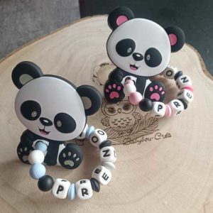 Babybou.crea -accessoire personnalisés- bébé-famille-attache tétine-attache doudou-porte.cles -fait main-artisanal-anneau de dentition panda