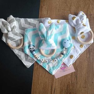 Babybou.crea - accessoires personnalises bebe -attache tetine-anneau de dentition-attache doudou-porte-cles-coffret naissance PANDA