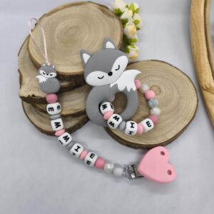Attache-tetine-anneau-de-dentition-RENARD-lot-personnalises-cadeau-naissance fille-futur-parent-babyshower-cadeau-bebe-FILLE-prenom-personnalises-maman-bebe-Babybou-Crea