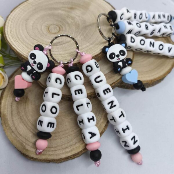 Porte-cles personnalisé panda - prenoms - tout silicone - cadeau artisanal -trousseau clef-assecoires sac - creation unique - - Babybou-Crea