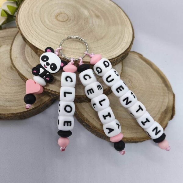 Porte-cles personnalisé panda - prenoms - tout silicone - cadeau artisanal -trousseau clef-assecoires sac - creation unique - - Babybou-Crea