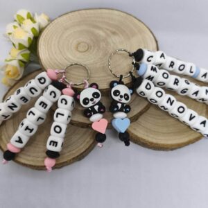 Porte-cles personnalisé panda - prenoms - tout silicone - cadeau artisanal -trousseau clef-assecoires sac - creation unique - - Babybou-Crea