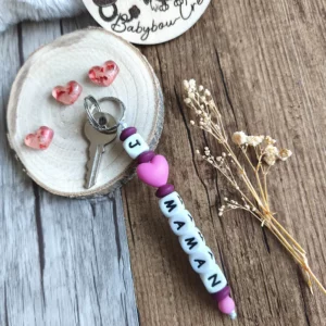 Porte-clés j'aime (coeur) silicone personnalisé - Coeur rose tons bordeaux