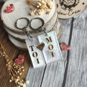 Porte-clé rectangulaire double Toi et Moi en résine époxy fait main - babybou-crea 2