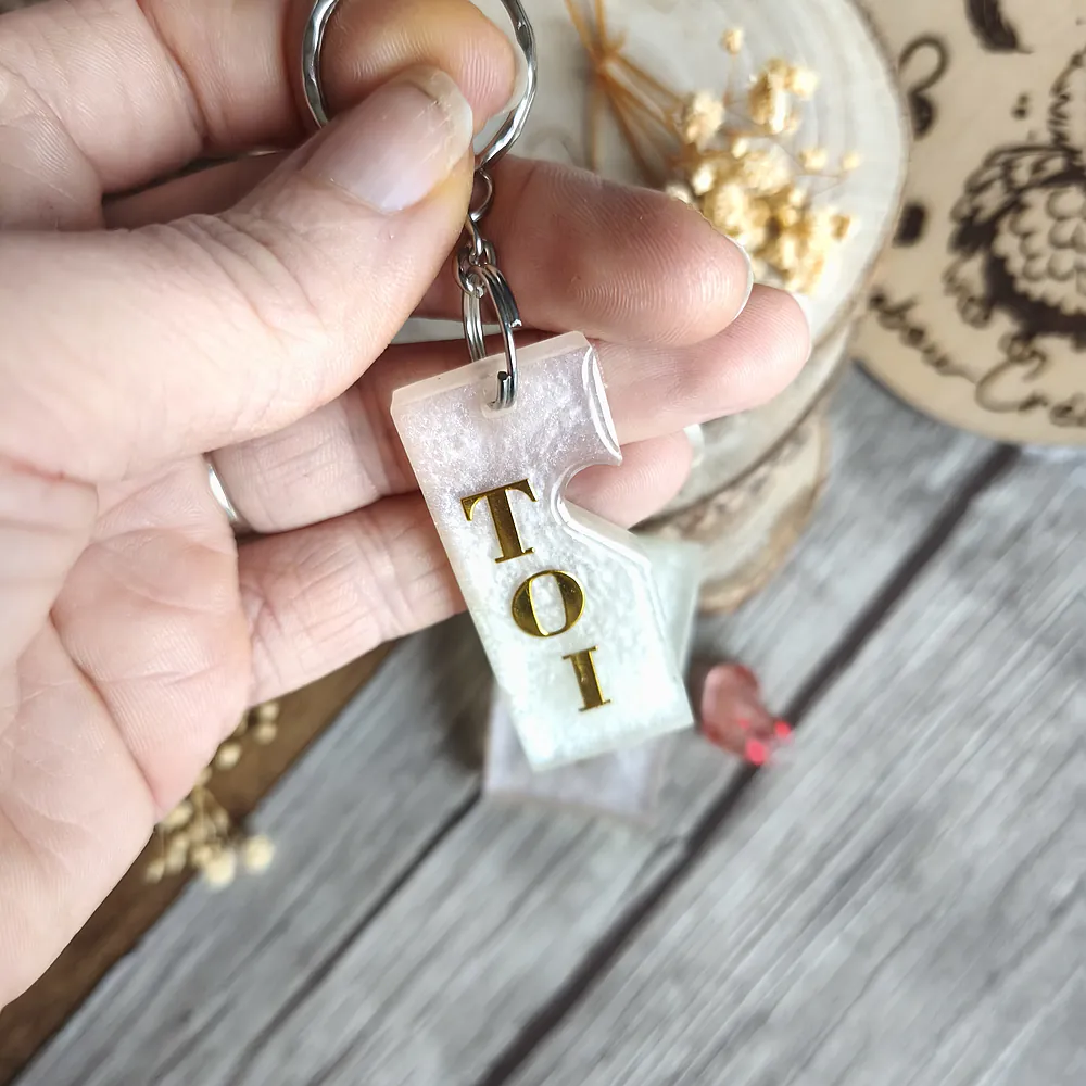 Porte-clé rectangulaire double Toi en résine époxy fait main - babybou-crea