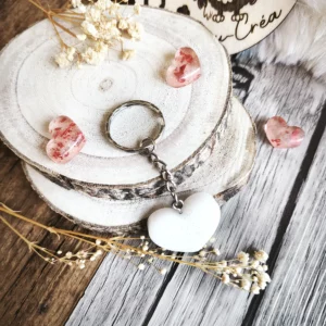 Porte-clé petit cœur en résine époxy Paradis Blanc Pailleté fait main - accessoire cle - creations artisanale - babybou-crea 2