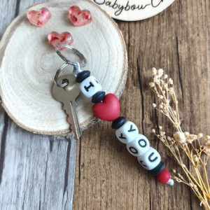 Porte-clés en silicone en forme de cœur avec message d’amour i love you spécial Saint-Valentin